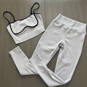 Le Lis White Ribbed Crop Top and Leggings Set with Black Trim